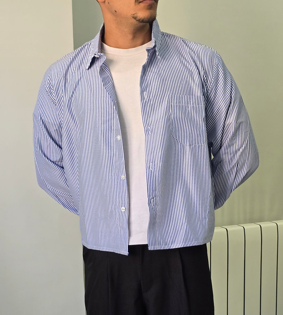 Cropped Striped Button Up Shirt