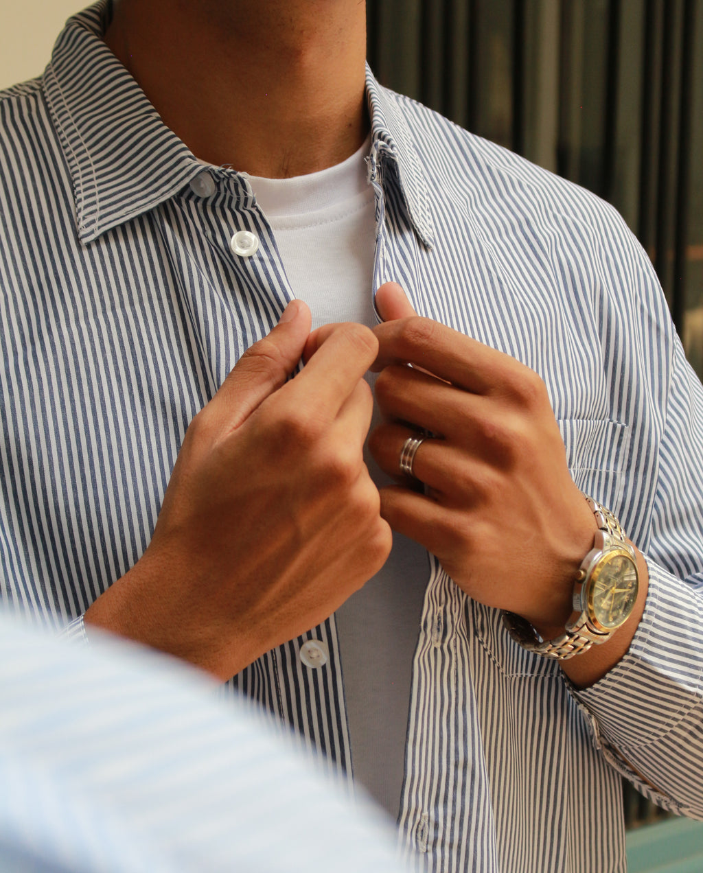 Cropped Striped Button Up Shirt