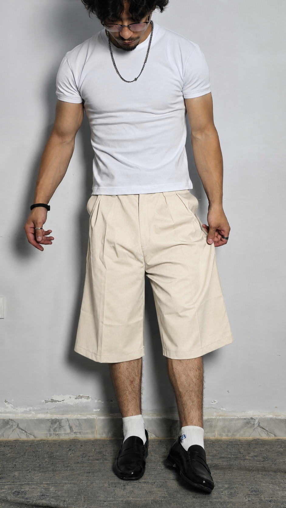 Beige Pleated Jorts