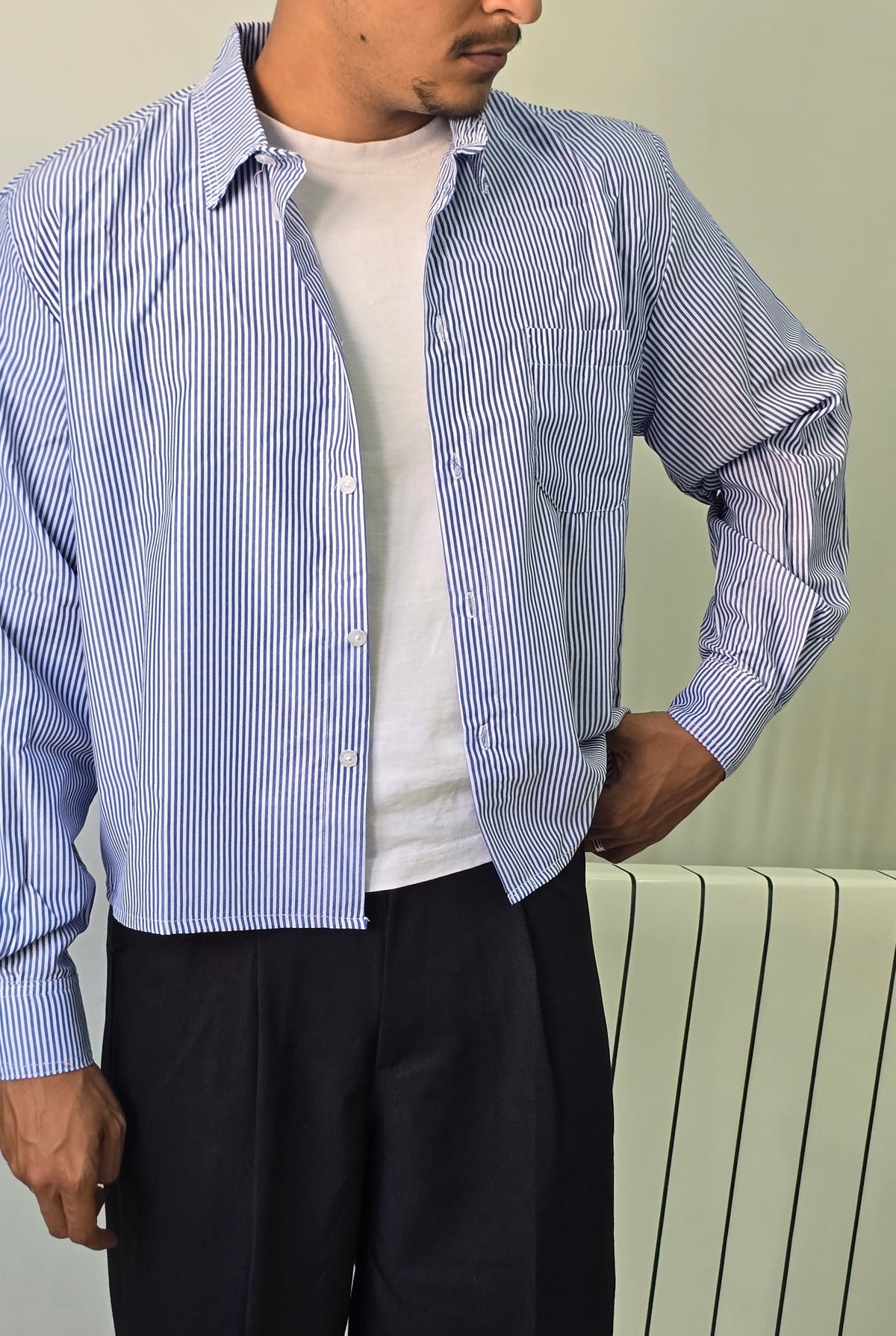 Cropped Striped Button Up Shirt