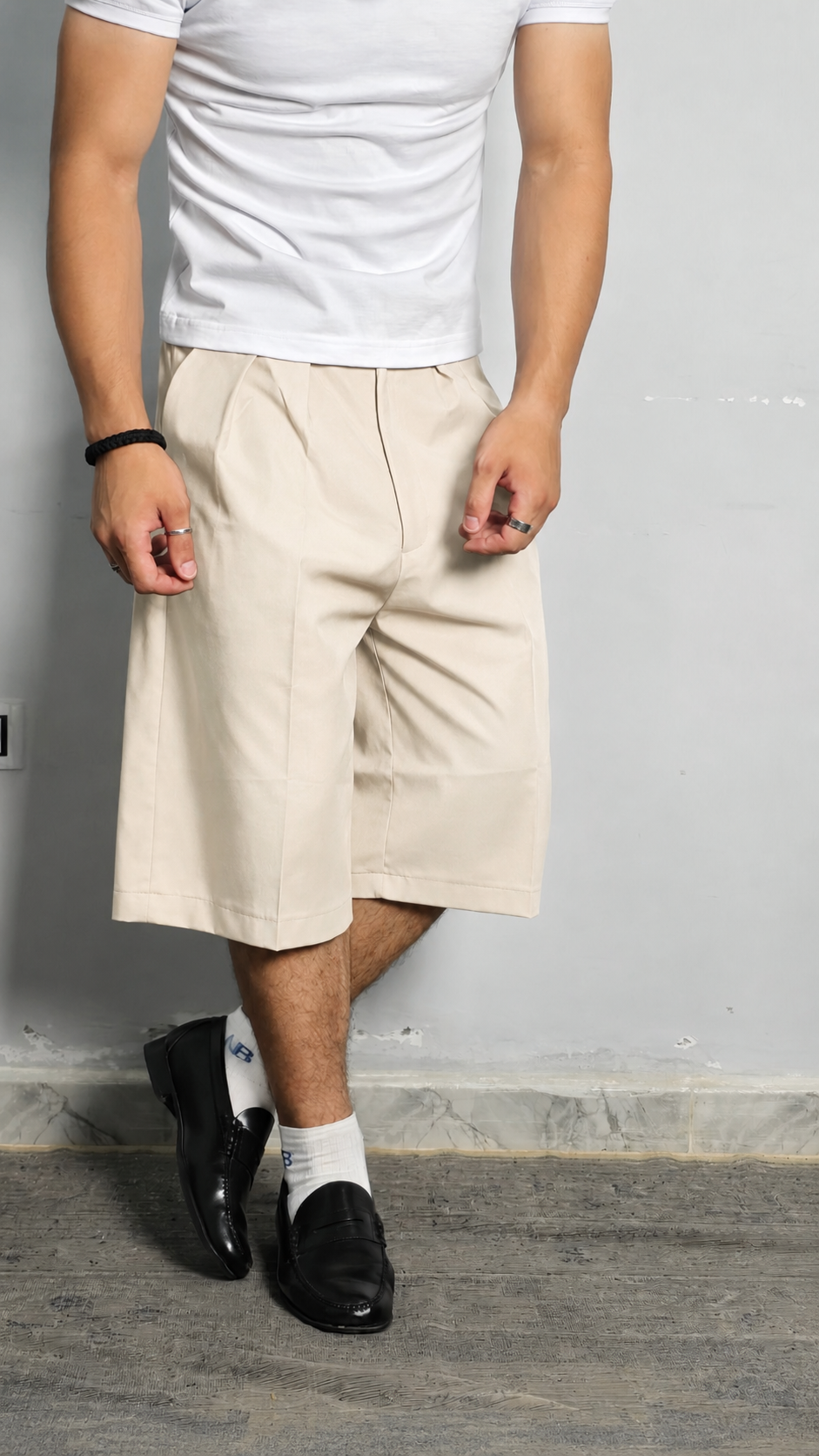 Beige Pleated Jorts